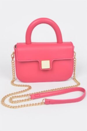 Faux Leather Top Handle Flap Crossbody Bag