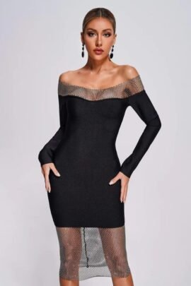 Black Mesh Bodycon Evening Dress