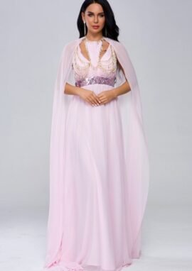 Sleeveless Mesh Maxi Dress for Women with halter neck and metal detail.