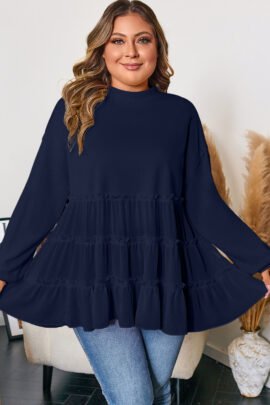 Pink Tiered Ruffle Ribbed Crew Neck Pullover Plus Size Top Pink Tiered Ruffle Ribbed Crew Neck Pullover Plus Size Top - Image 6