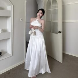Lace patchwork satin backless dress for women