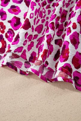 Rose Leopard Print V Neck Puffy Half Sleeve Blouse - Image 8