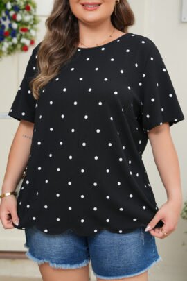 Black Plus Size Dotted Casual T Shirt Black Plus Size Dotted Casual T Shirt - Image 6