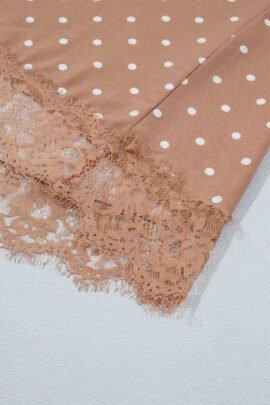 Brown Polka Dot Lace Hem Elegant Long Shift Skirt - Image 22