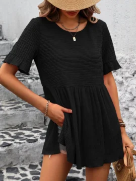 Crinkle Textured Ruffle Babydoll Blouse - Image 20