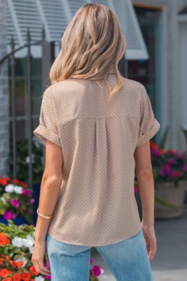 Khaki Dotted Print Cuffed Short Sleeve Shirt Khaki Dotted Print Cuffed Short Sleeve Shirt - Image 2