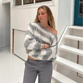 Loose Striped Pullover Sweater Fashion Versatile Long-sleeved Knitted Tops For Women Clothing Loose Striped Pullover Sweater Fashion Versatile Long-sleeved Knitted Tops For Women Clothing - Image 4