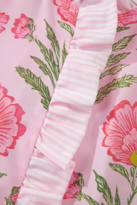 Pink Sweet Blooms Ruffle Striped Trim Puff Sleeve Shirt Pink Sweet Blooms Ruffle Striped Trim Puff Sleeve Shirt - Image 6
