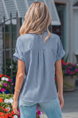 Khaki Dotted Print Cuffed Short Sleeve Shirt Khaki Dotted Print Cuffed Short Sleeve Shirt - Image 8