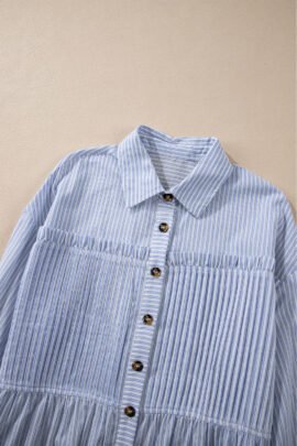 Sky Blue Stripe Striped Buttoned up Long Sleeve Shirt Sky Blue Stripe Striped Buttoned up Long Sleeve Shirt - Image 6