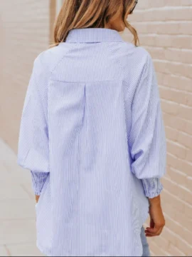 Striped Button Down Smocked Cuff Shirt - Image 6