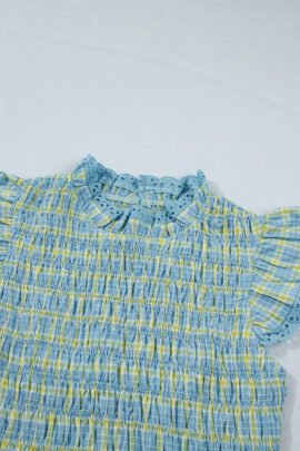 Multicolour Gingham Smoked Lace Trim Tank Top Multicolour Gingham Smoked Lace Trim Tank Top - Image 5