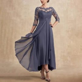 Lace Applique Evening Gown: Chiffon Maxi Dress