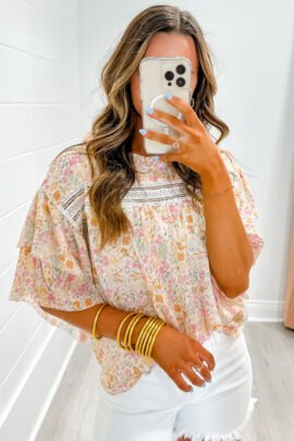 Multicolor Floral Print Wide Ruffle Sleeves Blouse Multicolor Floral Print Wide Ruffle Sleeves Blouse - Image 2
