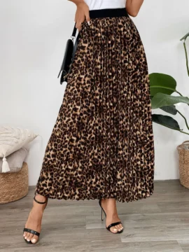 Leopard Print Plissé Maxi Skirt