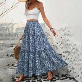 High Waisted Floral Tiered Maxi Skirt Boho A Line Flowy Long Skirt