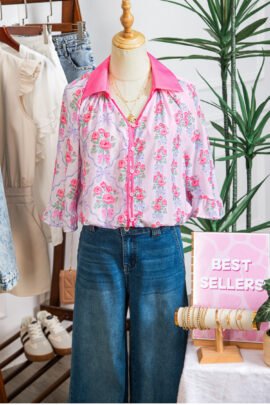 Purple Floral Collared Ruffled Half Sleeve Shirt Purple Floral Collared Ruffled Half Sleeve Shirt - Image 8