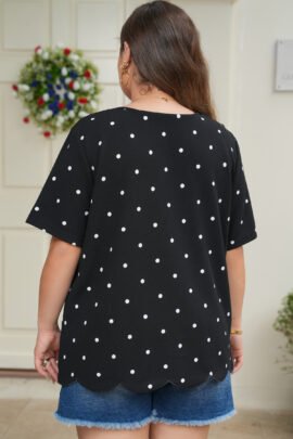 Black Plus Size Dotted Casual T Shirt Black Plus Size Dotted Casual T Shirt - Image 2