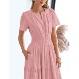 Boho Flowy Pleated Tiered V Neck Maxi Dress - Image 3