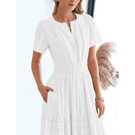 Boho Flowy Pleated Tiered V Neck Maxi Dress - Image 8