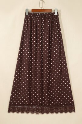 Brown Polka Dot Lace Hem Elegant Long Shift Skirt - Image 6