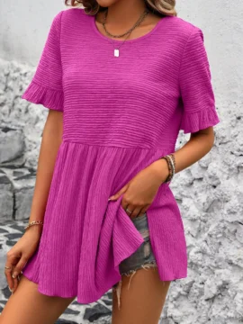 Crinkle Textured Ruffle Babydoll Blouse - Image 11