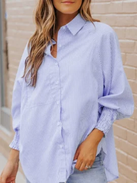 Striped Button Down Smocked Cuff Shirt - Image 3