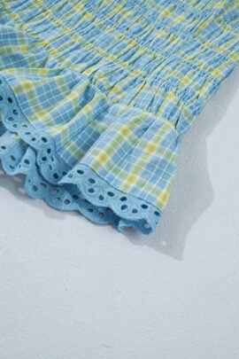 Multicolour Gingham Smoked Lace Trim Tank Top Multicolour Gingham Smoked Lace Trim Tank Top - Image 8