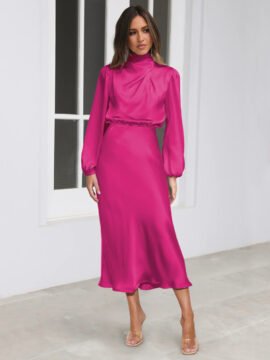 Elegant Temperament Long-sleeved Dress Satin Halterneck Formal Evening Dresses Women Clothing Elegant Temperament Long-sleeved Dress Satin Halterneck Formal Evening Dresses Women Clothing - Image 8