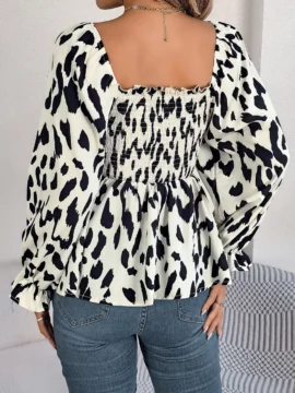 Leopard Print Smocked Square Neck Blouse Leopard Print Smocked Square Neck Blouse - Image 8