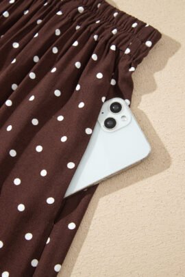 Brown Polka Dot Lace Hem Elegant Long Shift Skirt - Image 10