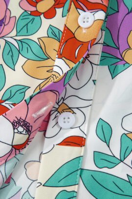 Pink Floral Print Patchwork Frilly Neckline Long Sleeve Shirt Pink Floral Print Patchwork Frilly Neckline Long Sleeve Shirt - Image 8