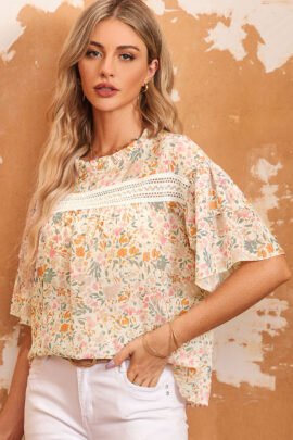 Multicolor Floral Print Wide Ruffle Sleeves Blouse Multicolor Floral Print Wide Ruffle Sleeves Blouse - Image 6