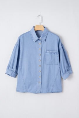 Myosotis Washed Drop Shoulder Bracelet Sleeve Chambray Shirt Myosotis Washed Drop Shoulder Bracelet Sleeve Chambray Shirt - Image 8