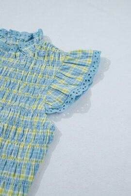 Multicolour Gingham Smoked Lace Trim Tank Top Multicolour Gingham Smoked Lace Trim Tank Top - Image 7
