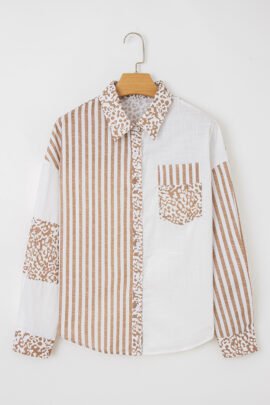 Pink Leopard Striped Western Casual Shirt Pink Leopard Striped Western Casual Shirt - Image 6