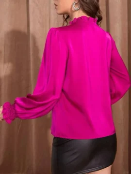 Satin Tie Neck Lantern Sleeve Blouse - Image 13