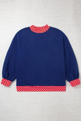 Racing Red Polka Dot Patchwork Round Neck Plus Size Sweatshirt - Image 16