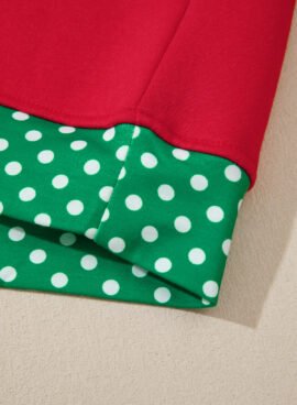 Racing Red Polka Dot Patchwork Round Neck Plus Size Sweatshirt - Image 7