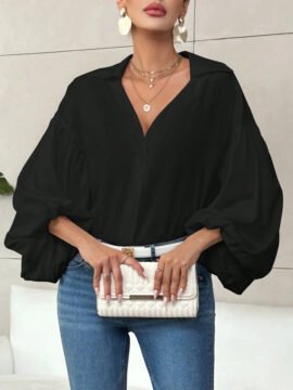Polka Dot Half-Open Neck Loose Bubble Sleeve Long Sleeve Top Polka Dot Half-Open Neck Loose Bubble Sleeve Long Sleeve Top - Image 7