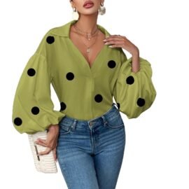 Polka Dot Half-Open Neck Loose Bubble Sleeve Long Sleeve Top Polka Dot Half-Open Neck Loose Bubble Sleeve Long Sleeve Top - Image 5