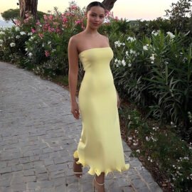 Bodycon Strapless Ruffle Hem Maxi Dress