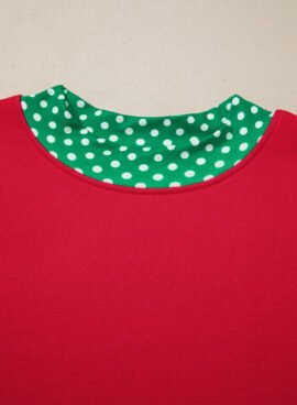 Racing Red Polka Dot Patchwork Round Neck Plus Size Sweatshirt - Image 6