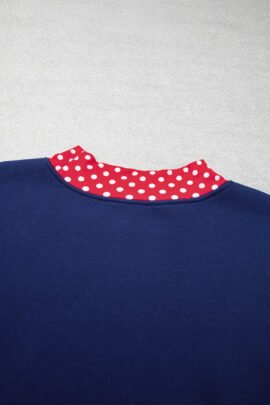 Racing Red Polka Dot Patchwork Round Neck Plus Size Sweatshirt - Image 19