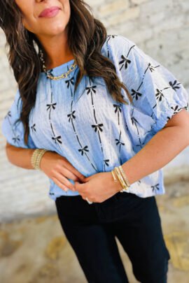 Beige Bow Print Puff Short Sleeve Top - Image 7