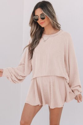 Sky Blue Corded Lantern Sleeve Top High Waist Ruffled Mini Skort Set - Image 9