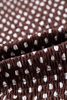 Brown Polka Dot Ruffled High Neck Shirred Ruffle Hem Blouse Brown Polka Dot Ruffled High Neck Shirred Ruffle Hem Blouse - Image 13