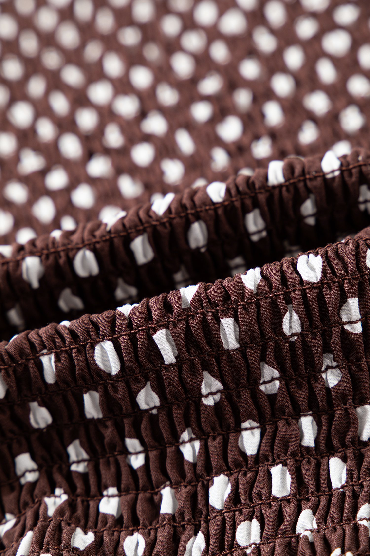 Brown Polka Dot Ruffled High Neck Shirred Ruffle Hem Blouse Brown Polka Dot Ruffled High Neck Shirred Ruffle Hem Blouse - Image 13