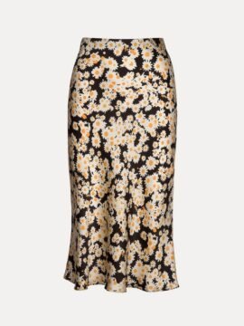Elegant Satin Fishtail Midi Skirt - High Waist Flared Hem Skirt