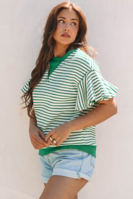 Parchment Contrast Detail Striped Ruffle Short Sleeve Top Parchment Contrast Detail Striped Ruffle Short Sleeve Top - Image 5
